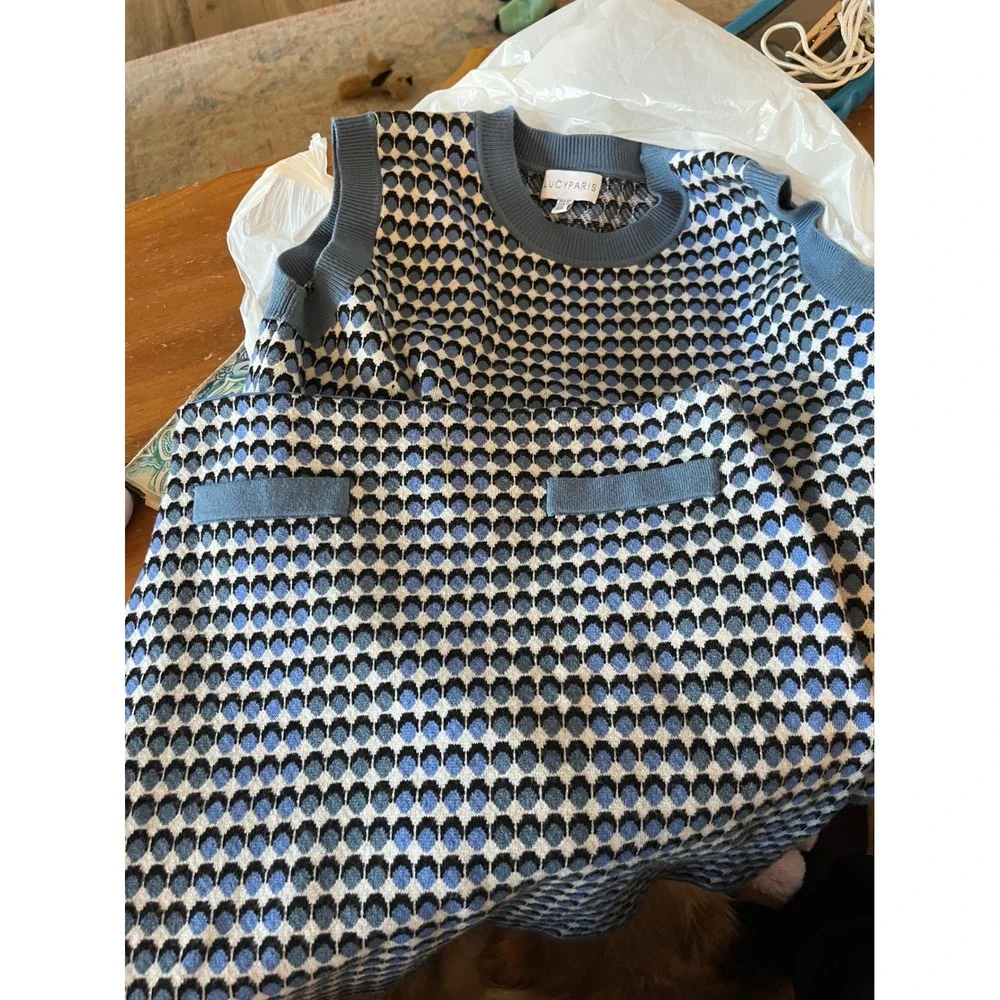 Lucy Paris Blue Geometric Knit Sleeveless Mini Dress Set XS - Picture 11 of 11